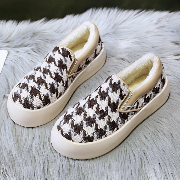 Women Brief Houndstooth Elastic Band Warm Lining Walking Shoes 