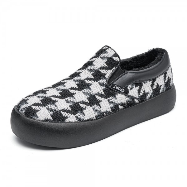 Women Brief Houndstooth Elastic Band Warm Lining Walking Shoes 