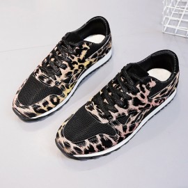 Women Splicing Mesh Comfy Breathable Casual Leopard Sneakers