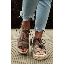 Gray Lace-up Thick Soled Vintage Sandals