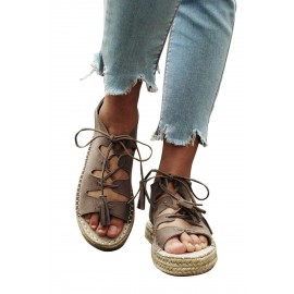 Gray Lace-up Thick Soled Vintage Sandals
