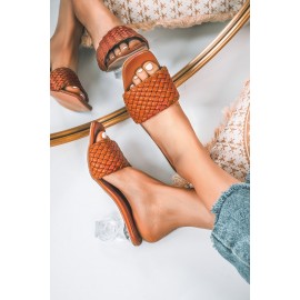 Brown Square Head High Heel Sandals