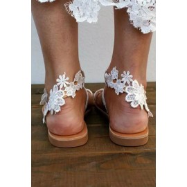 White Flat Lace Sandals