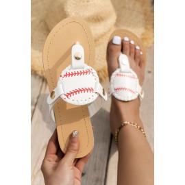 White Baseball PU Leather Flip Flops