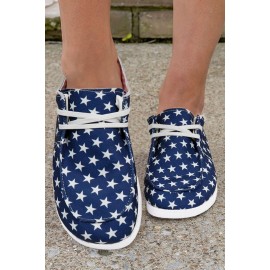Blue Starlet Allover Lace Up Flat Slippers