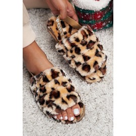 Open Toe Back Strap Leopard Fur Slippers