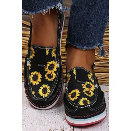 Black Sunflower Slip-on Boat Shoes