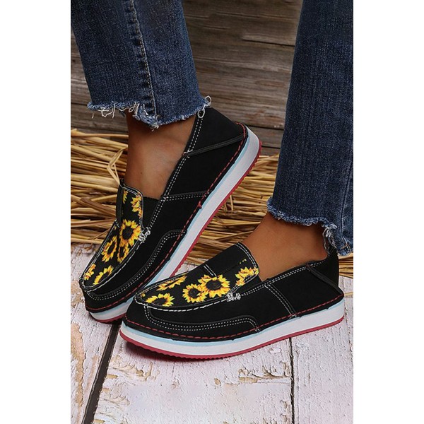 Black Sunflower Slip-on Boat Shoes 