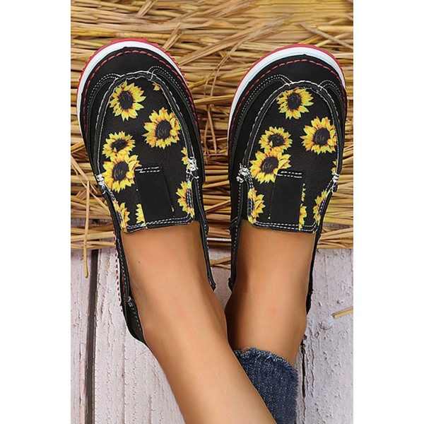 Black Sunflower Slip-on Boat Shoes 