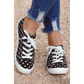 Black Polka Dot Print Lace-up Sneakers