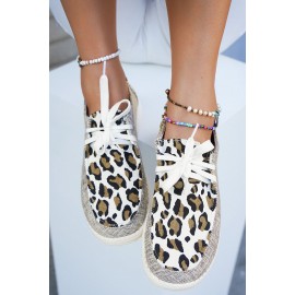 Gray Leopard Print Lace-up Slip On Sneakers