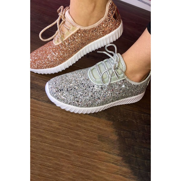Pink Mesh Glitter Glam Sneakers 